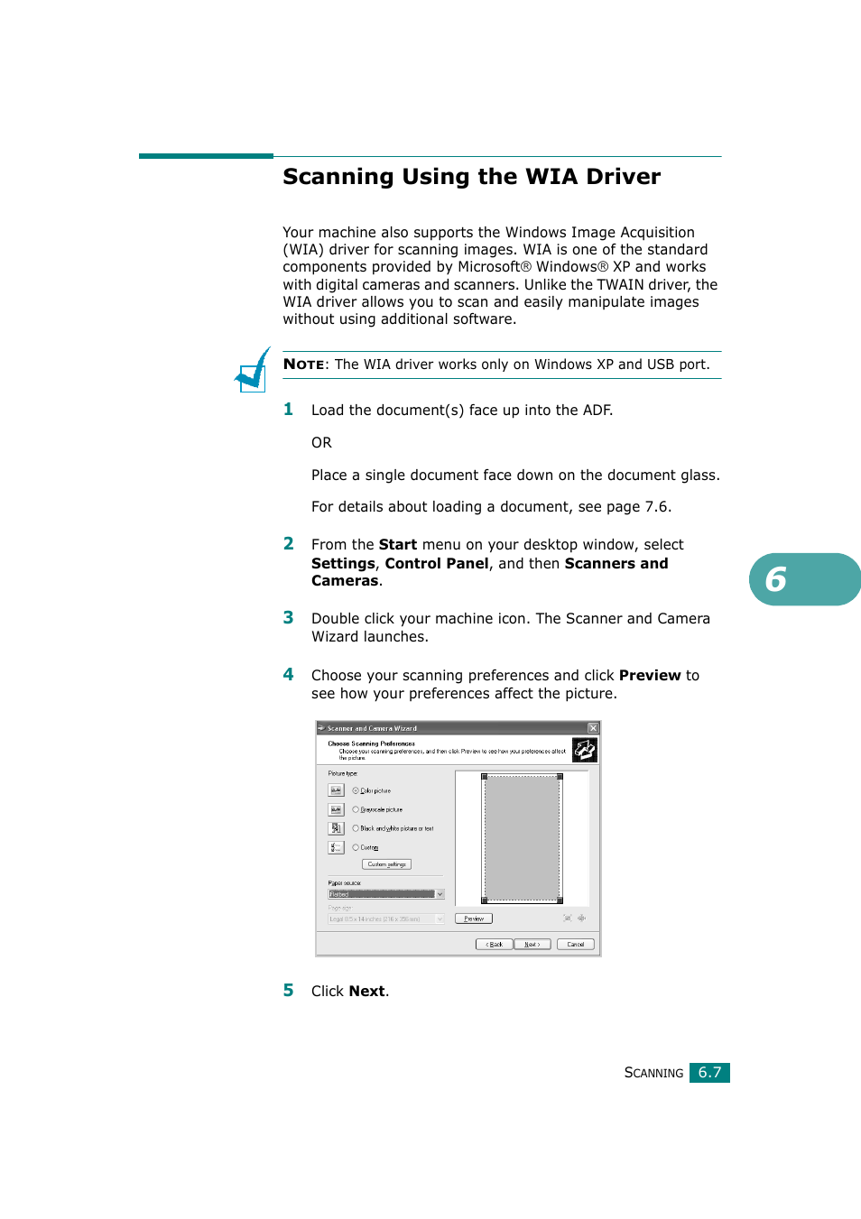 Scanning using the wia driver | Samsung SCX-4720F-XIP User Manual | Page 134 / 322
