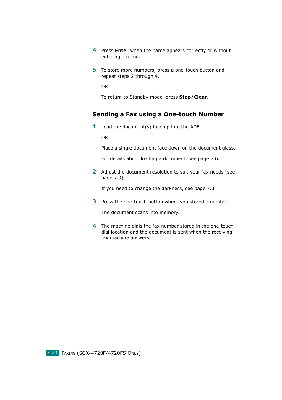 Sending a fax using a one-touch number | Samsung SCX-4720F-XIP User Manual | Page 159 / 322