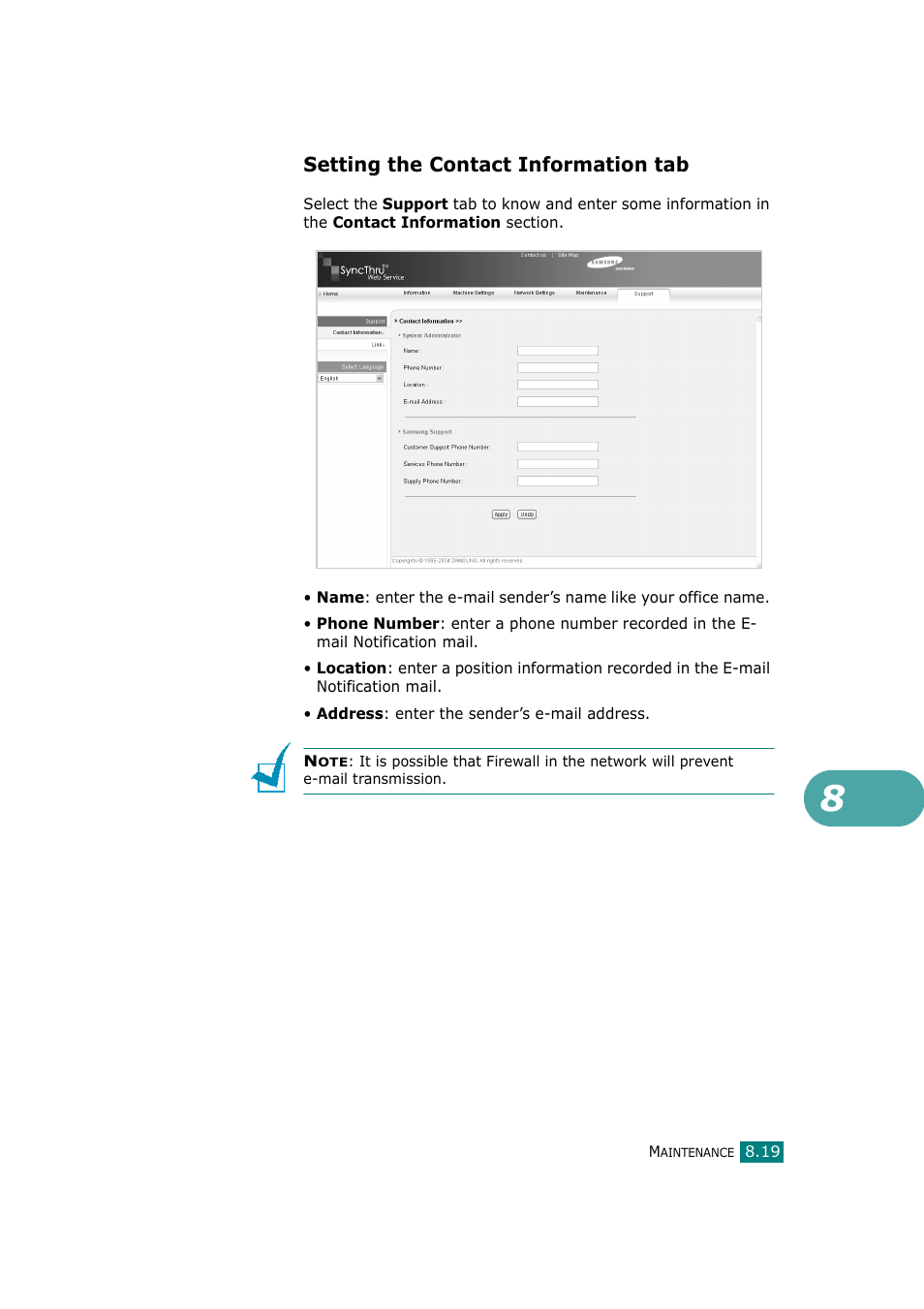 Setting the contact information tab | Samsung SCX-4720F-XIP User Manual | Page 198 / 322