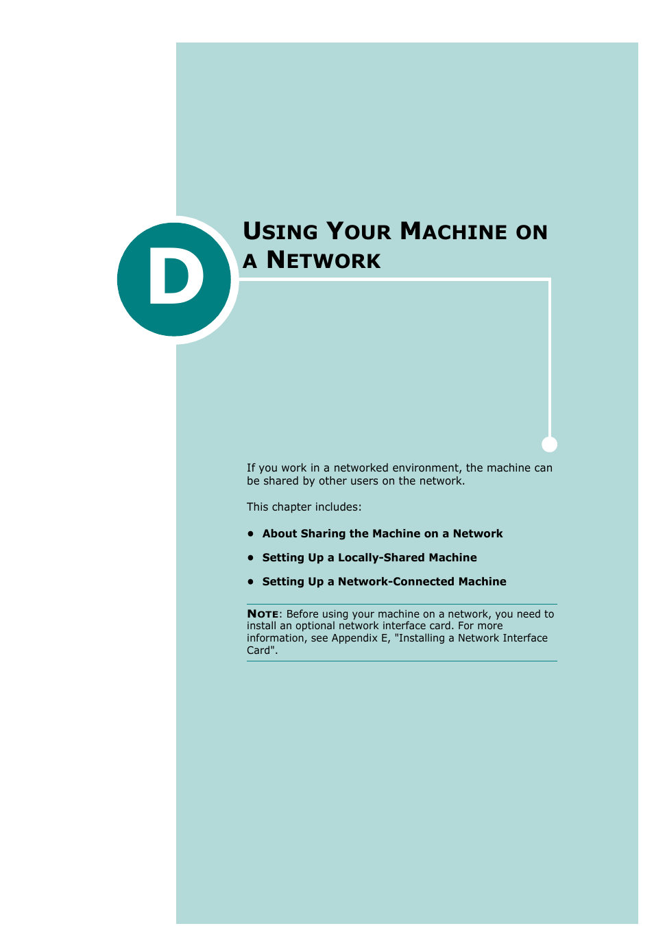 D using your machine on a network, Appendix d, Sing | Achine, Etwork | Samsung SCX-4720F-XIP User Manual | Page 278 / 322