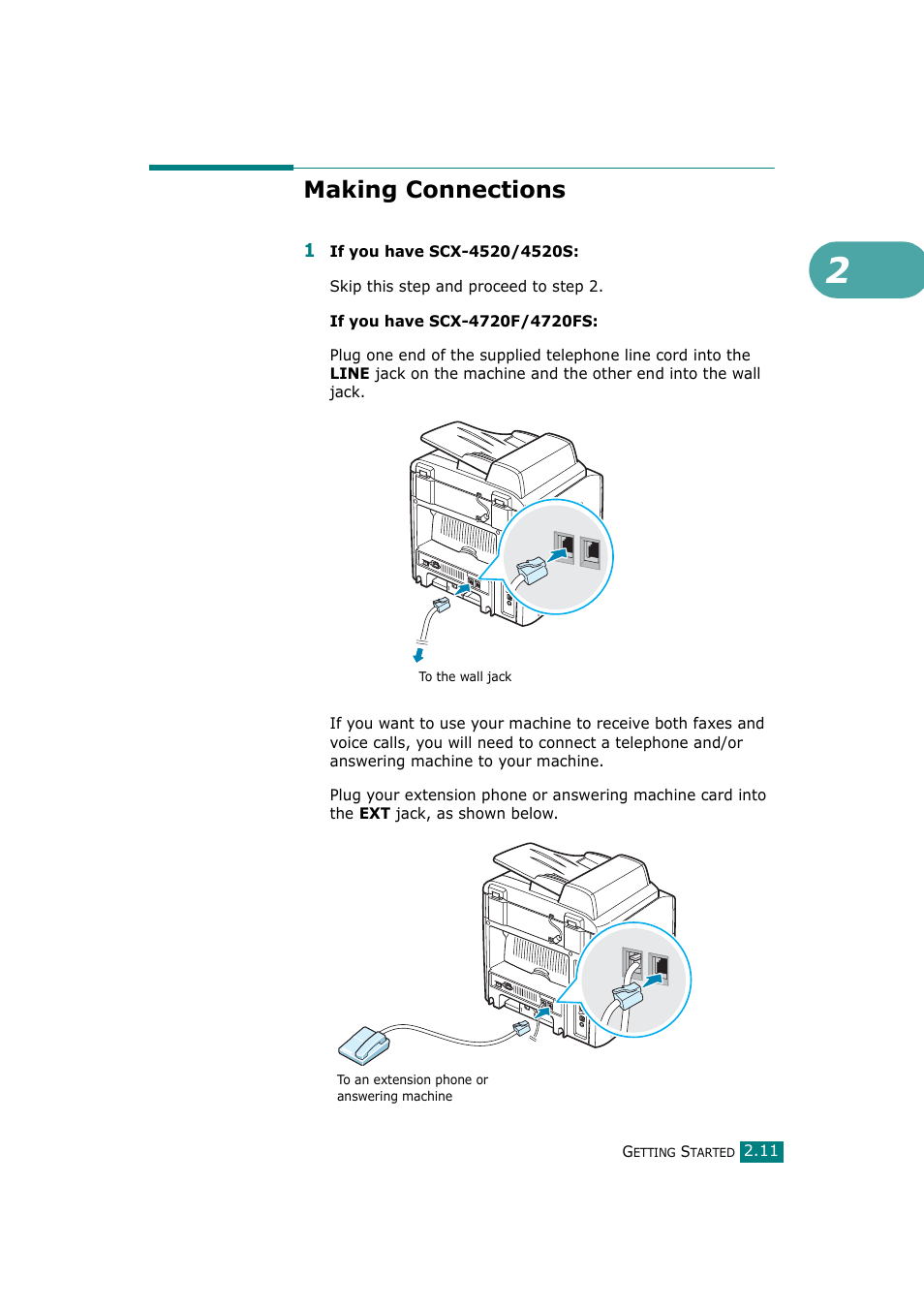 Making connections | Samsung SCX-4720F-XIP User Manual | Page 44 / 322