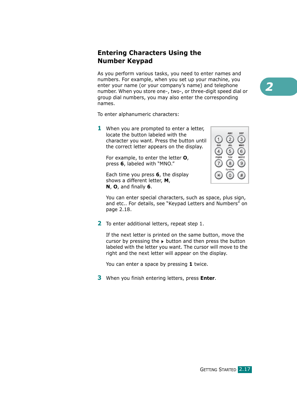 Entering characters using the number keypad | Samsung SCX-4720F-XIP User Manual | Page 50 / 322