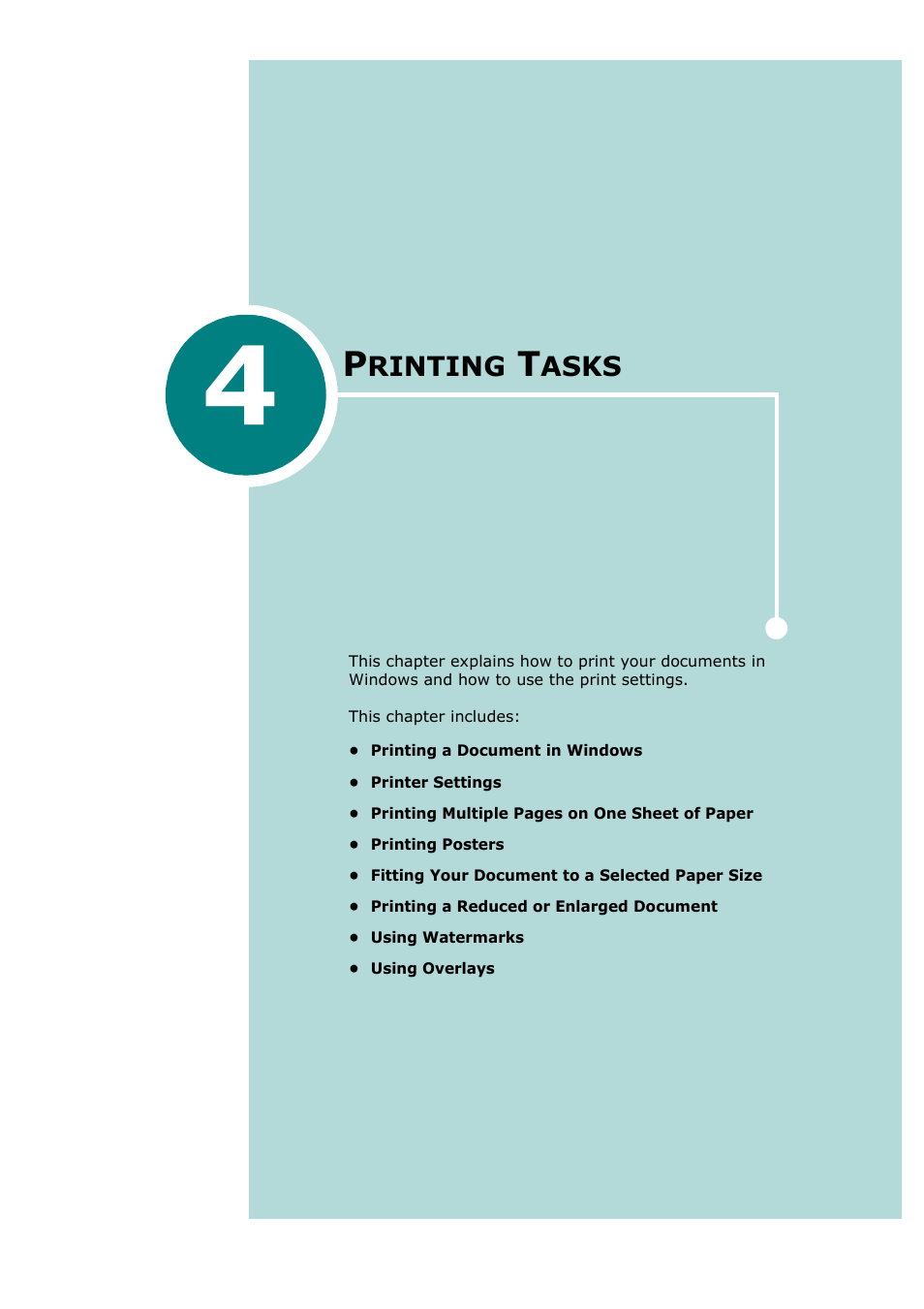 4 printing tasks, Chapter 4, Rinting | Asks | Samsung SCX-4720F-XIP User Manual | Page 86 / 322