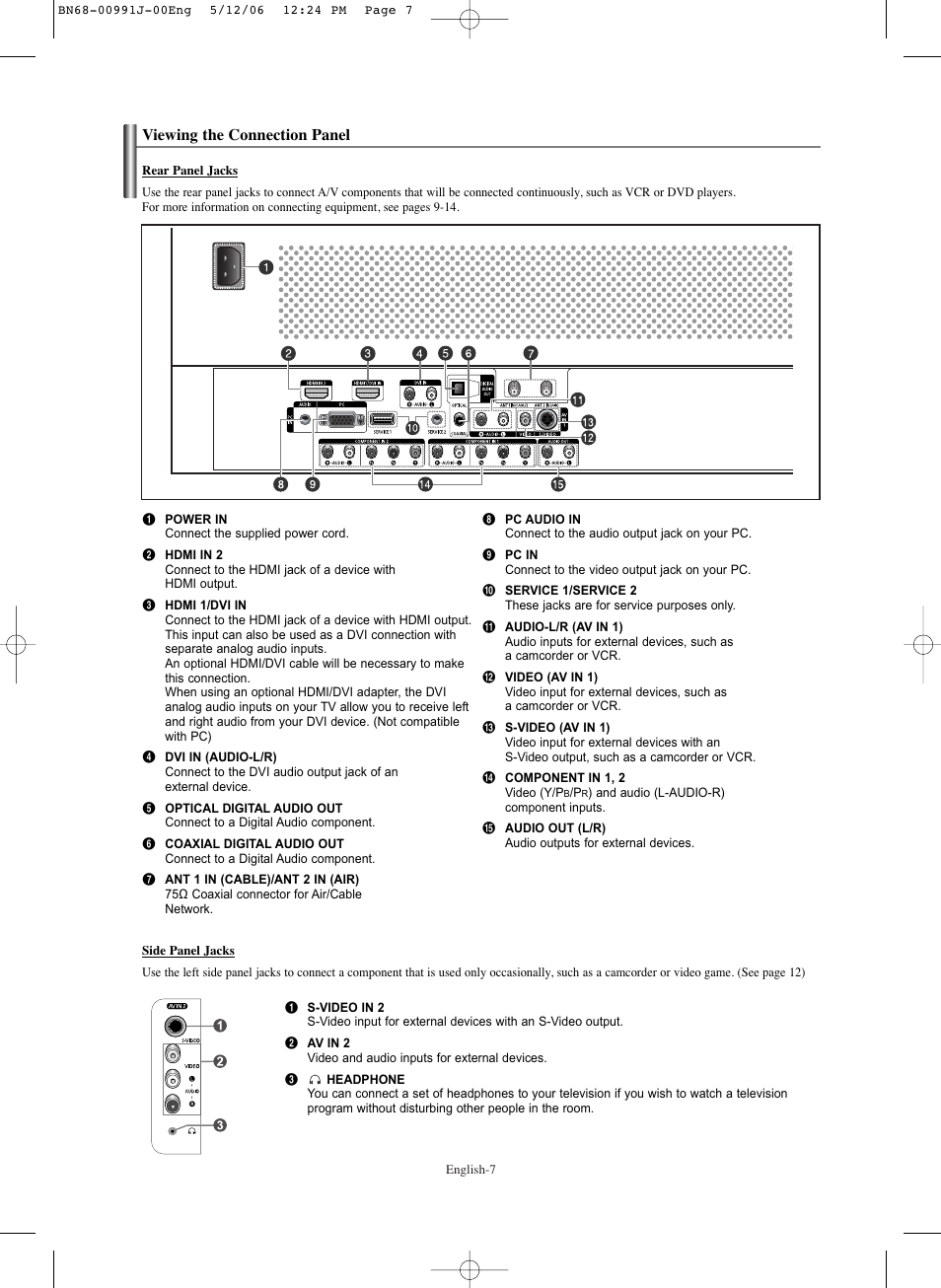 Viewing the connection panel | Samsung SPS4223X-XAA User Manual | Page 7 / 68