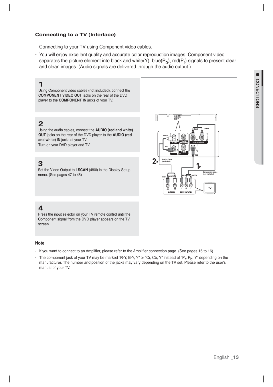 Connecting to a tv (interlace), English | Samsung DVD-P191-XAA User Manual | Page 13 / 56