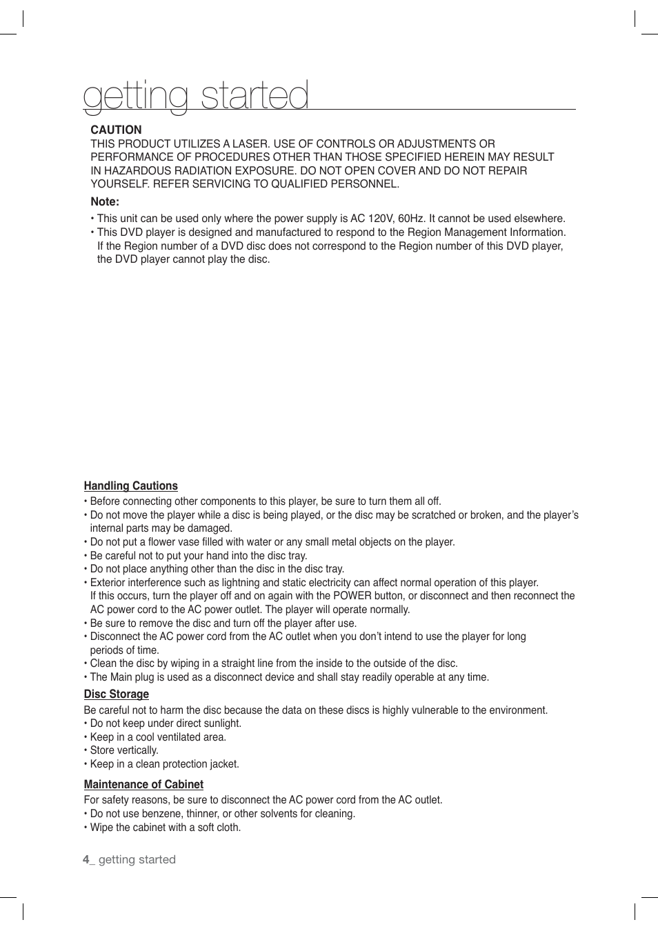 Getting started | Samsung DVD-P191-XAA User Manual | Page 4 / 56