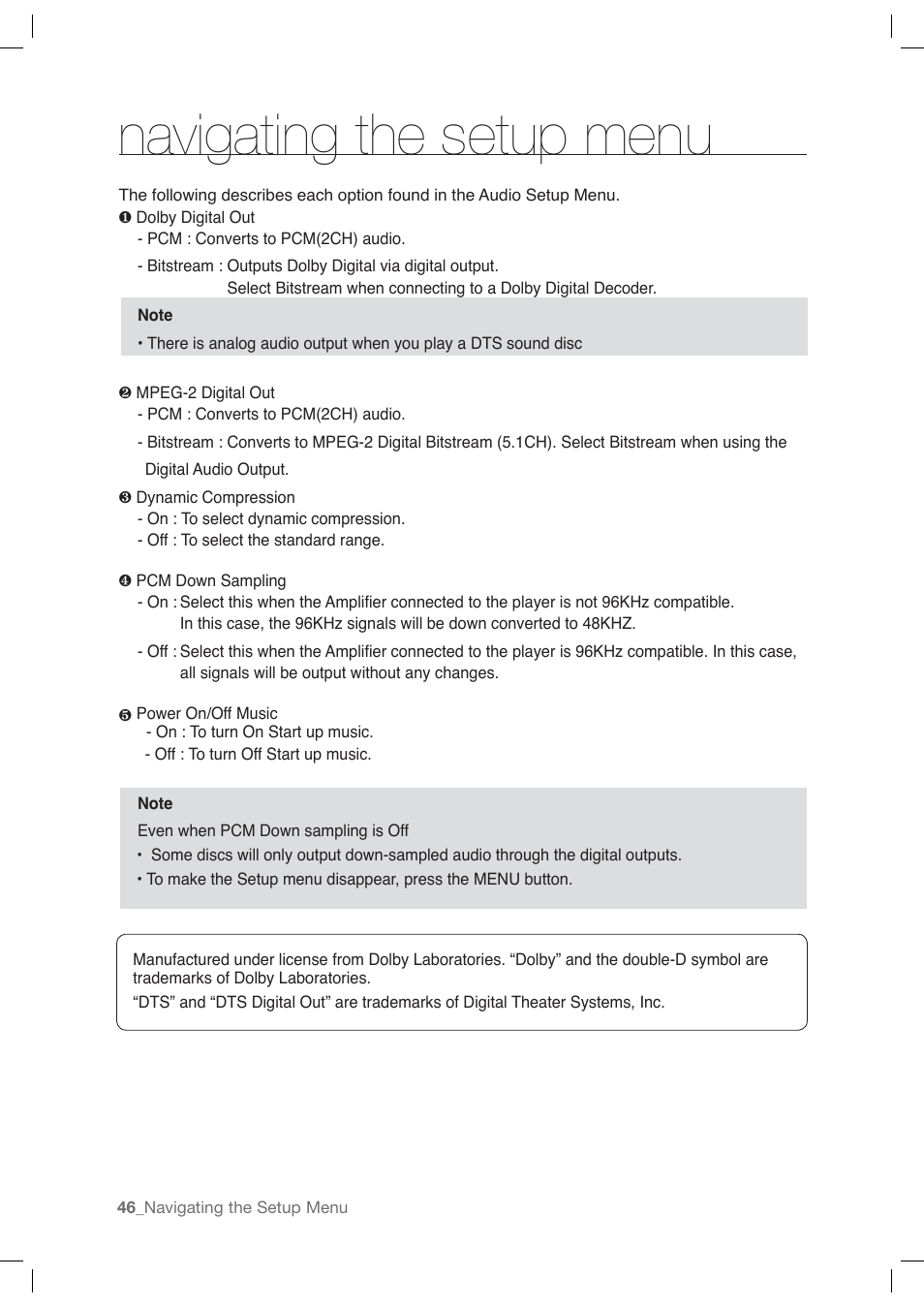 Navigating the setup menu | Samsung DVD-P191-XAA User Manual | Page 46 / 56