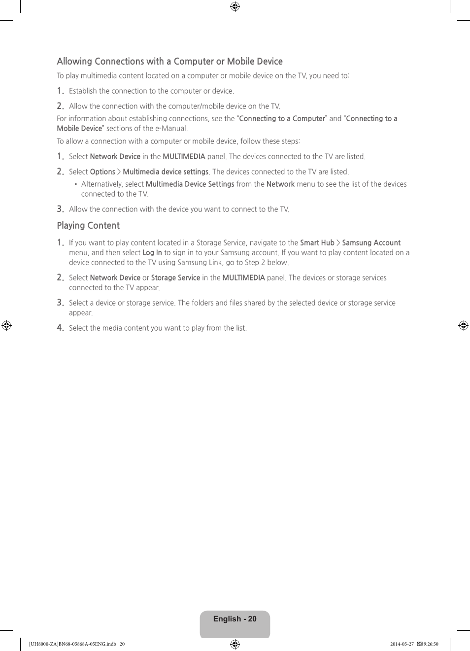 Samsung UN55H8000AFXZA User Manual | Page 20 / 40