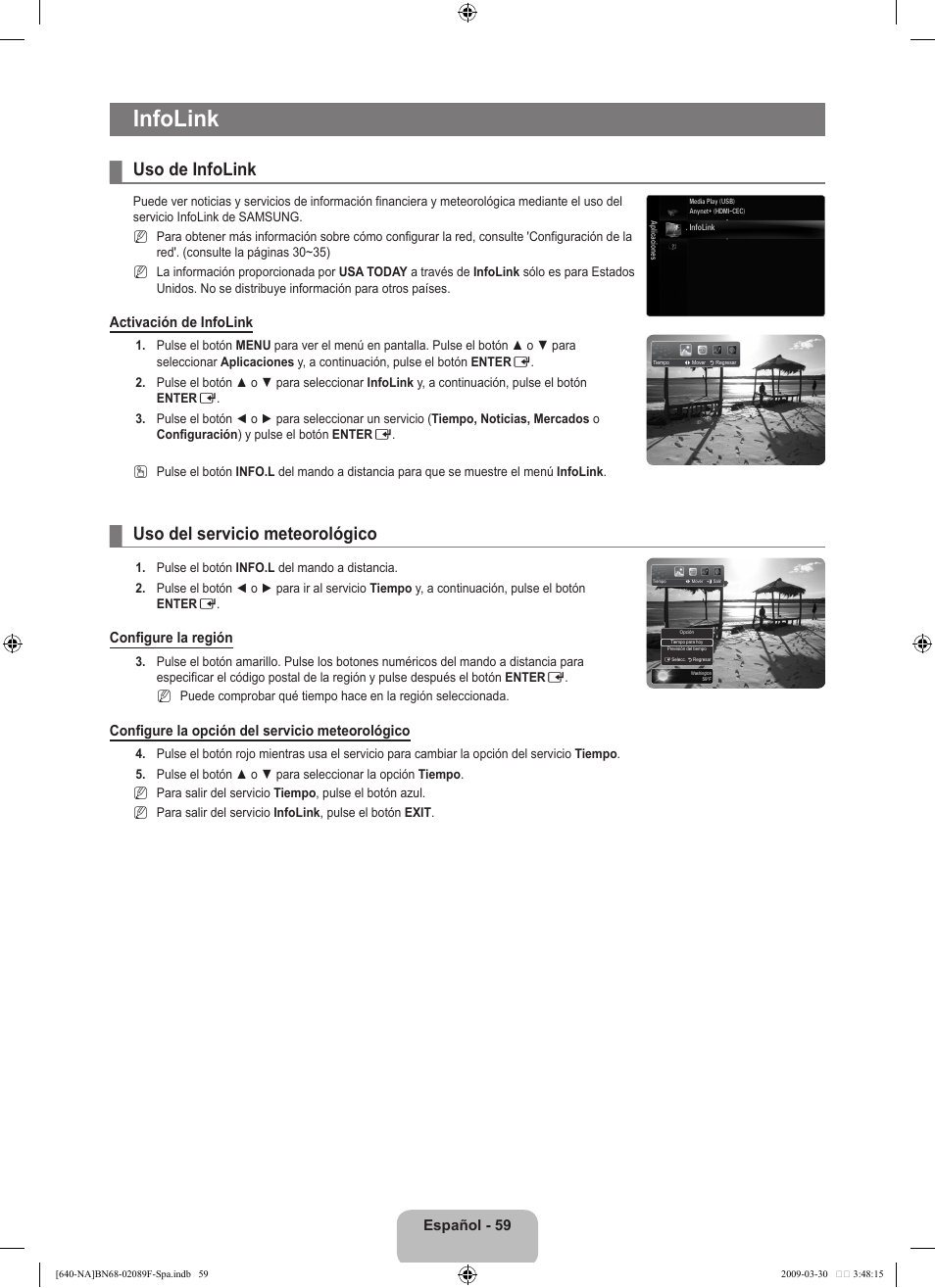 Infolink, Uso de infolink, Uso del servicio meteorológico | Samsung LN40B640R3FUZA User Manual | Page 153 / 173