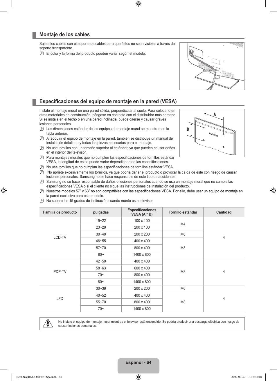 Montaje de los cables | Samsung LN40B640R3FUZA User Manual | Page 158 / 173