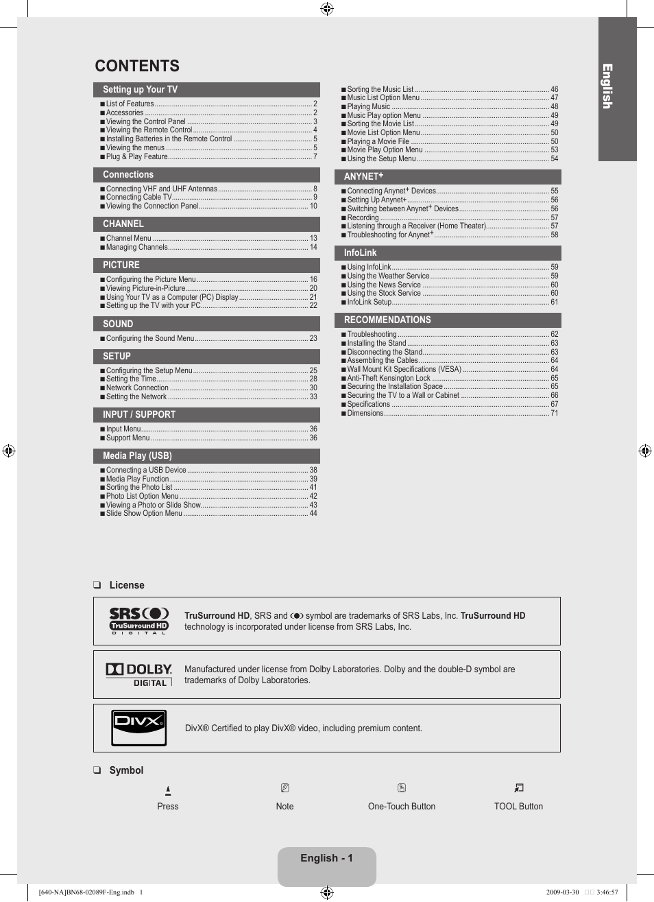 Samsung LN40B640R3FUZA User Manual | Page 3 / 173