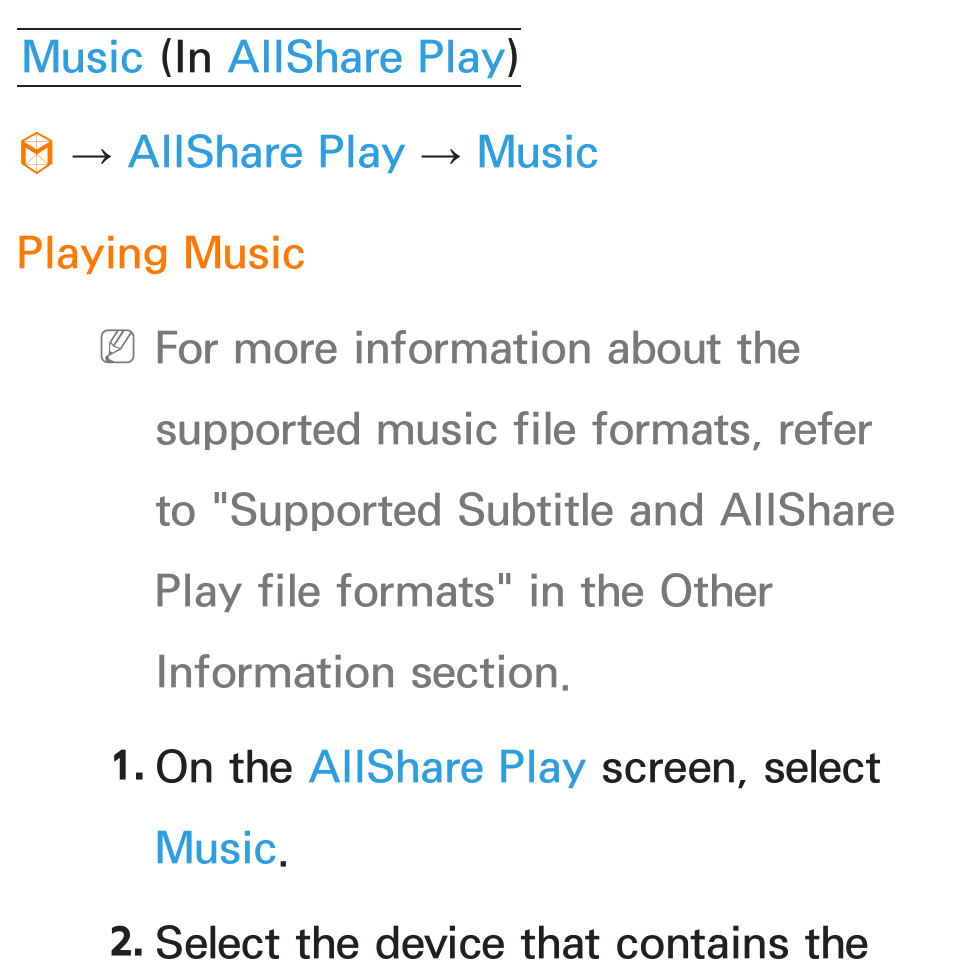 Music, Allshare play | Samsung UN55ES6580FXZA User Manual | Page 560 / 675