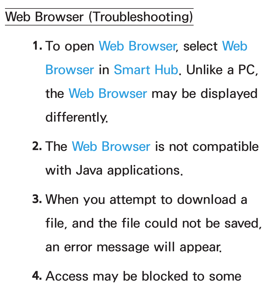 Web browser (troubleshooting) | Samsung UN55ES6580FXZA User Manual | Page 652 / 675