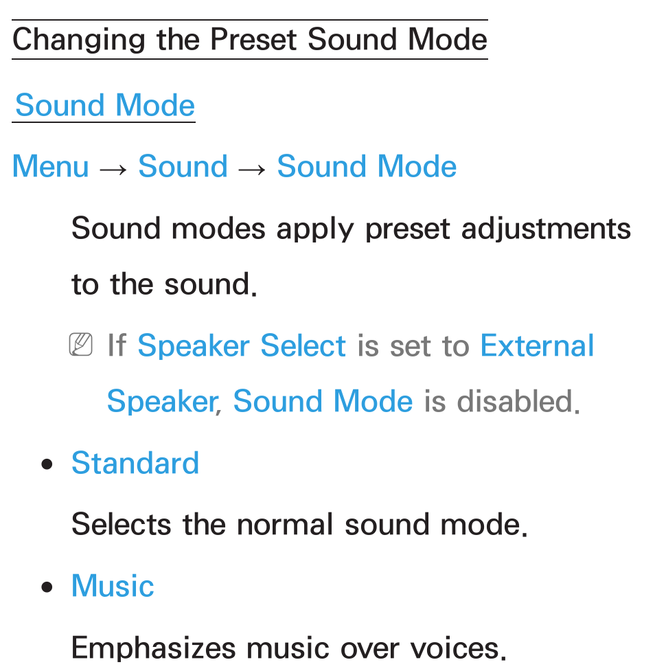 Changing the, Preset sound mode | Samsung UN55ES6580FXZA User Manual | Page 94 / 675