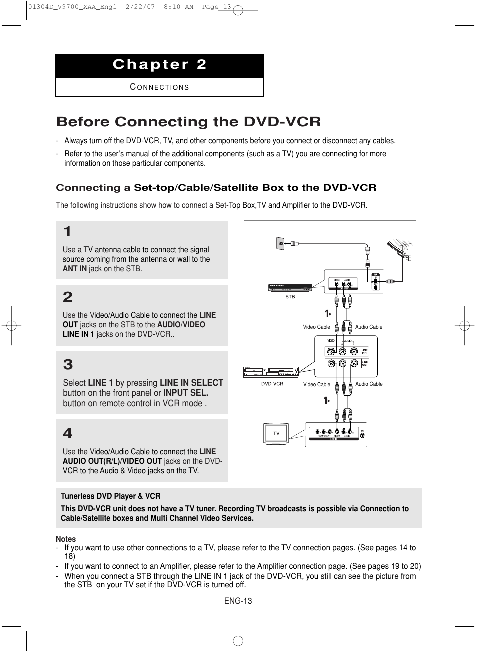 Chapter 2, Before connecting the dvd-vcr | Samsung DVD-V9700-XAA User Manual | Page 13 / 88