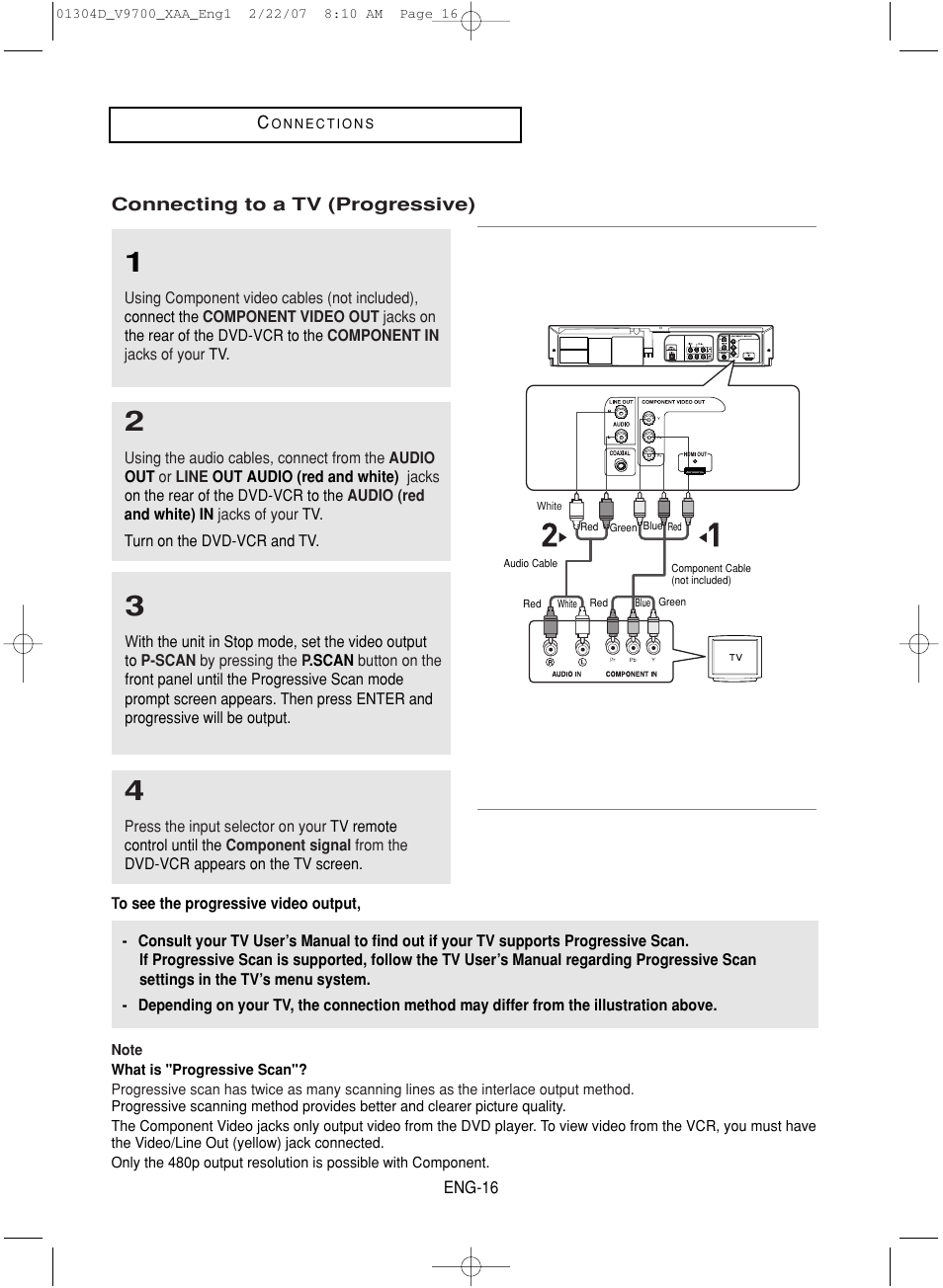 Connecting to a tv (progressive) | Samsung DVD-V9700-XAA User Manual | Page 16 / 88