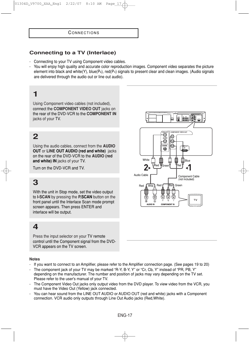 Connecting to a tv (interlace) | Samsung DVD-V9700-XAA User Manual | Page 17 / 88