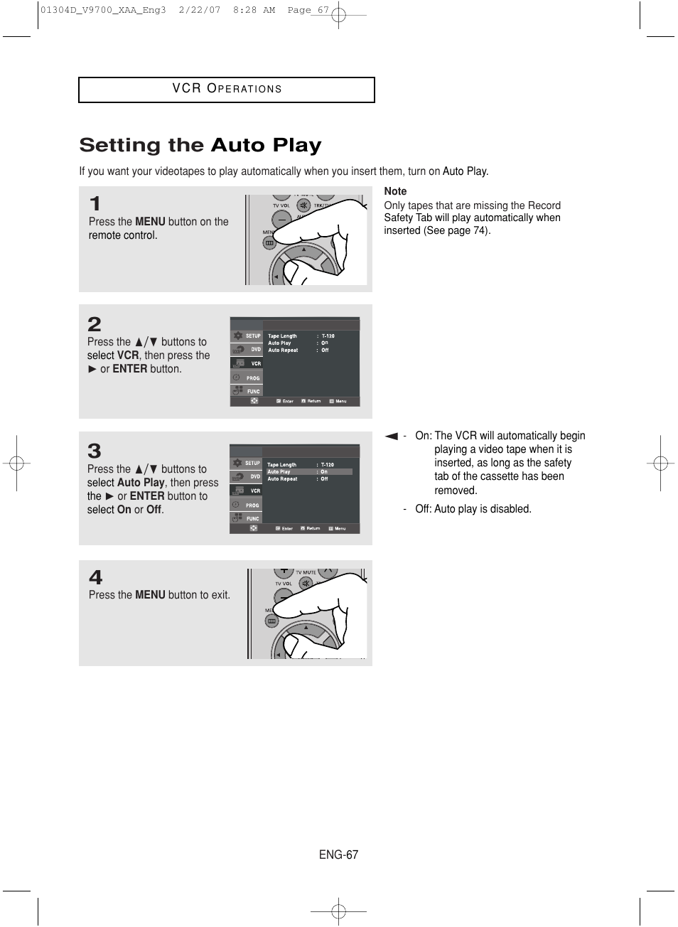 Setting the auto play | Samsung DVD-V9700-XAA User Manual | Page 67 / 88