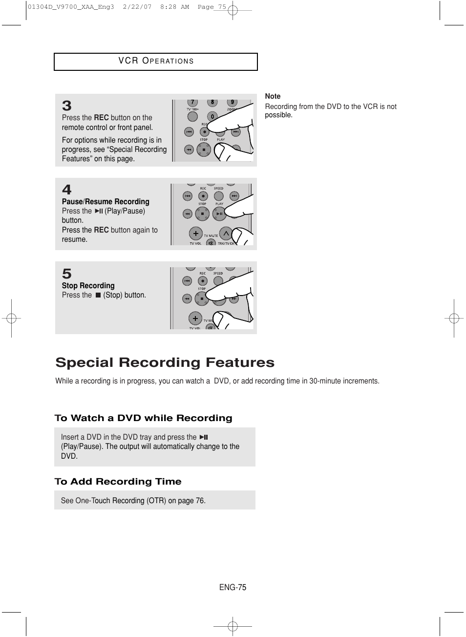 Special recording features | Samsung DVD-V9700-XAA User Manual | Page 75 / 88