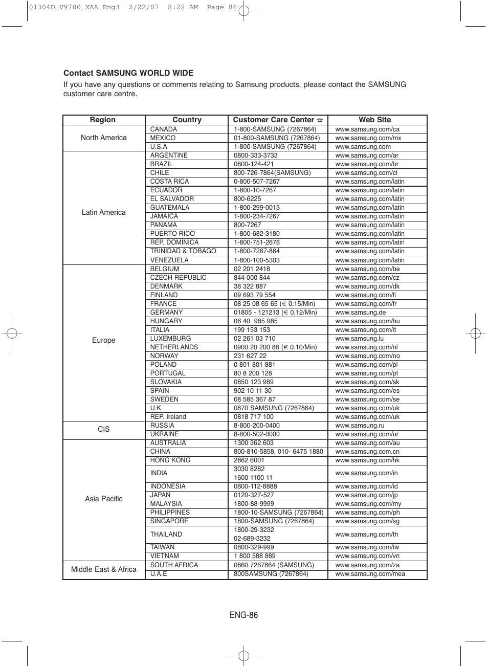 Eng- 86 | Samsung DVD-V9700-XAA User Manual | Page 86 / 88