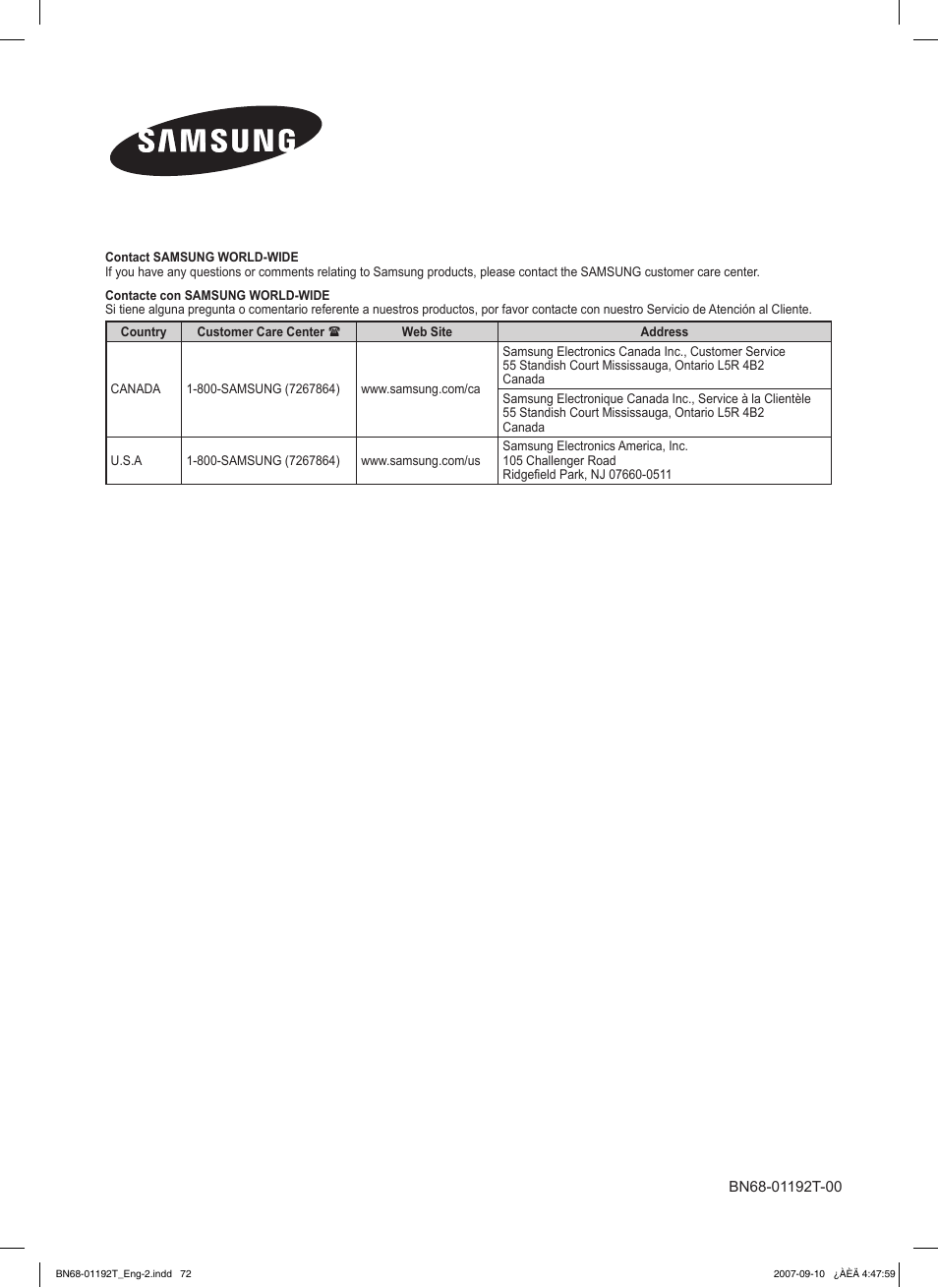 Samsung HPT5044X-XAA User Manual | Page 72 / 72