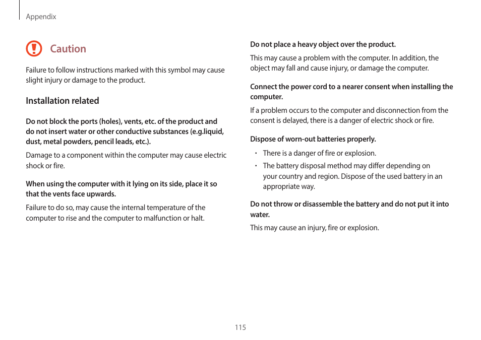 Caution | Samsung NP940X5J-K01US User Manual | Page 115 / 149