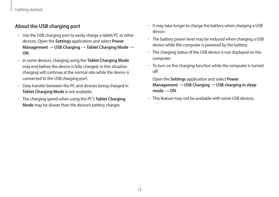 About the usb charging port | Samsung NP940X5J-K01US User Manual | Page 13 / 149