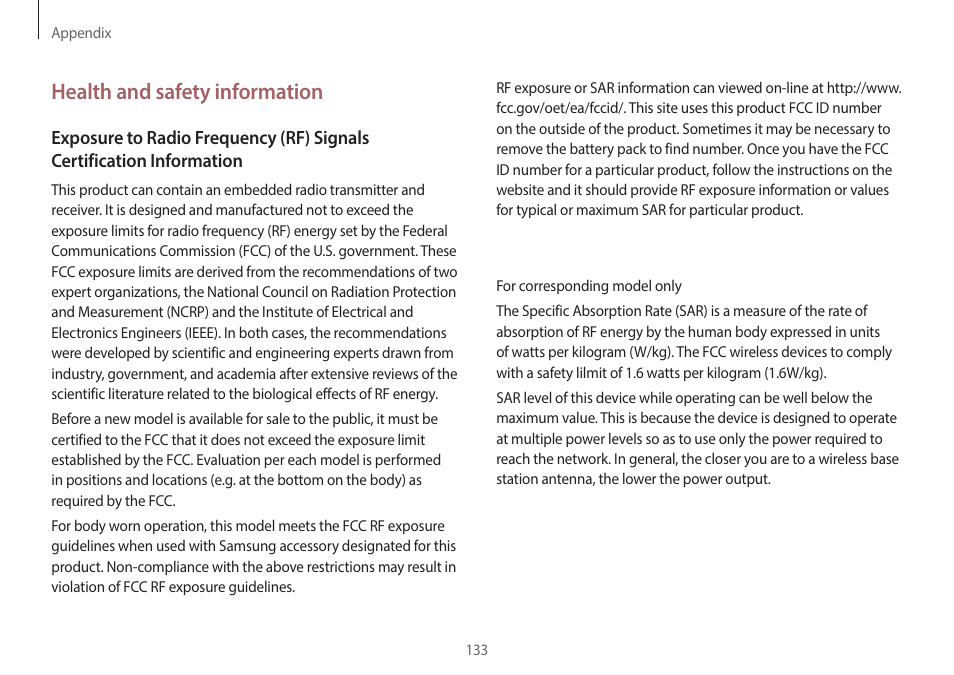 Health and safety information | Samsung NP940X5J-K01US User Manual | Page 133 / 149