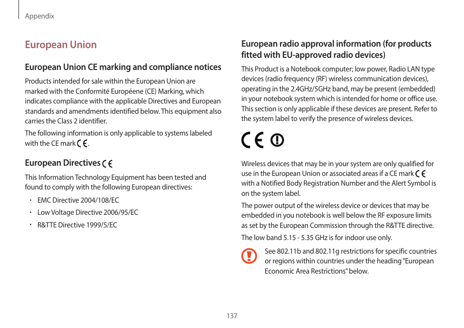 European union | Samsung NP940X5J-K01US User Manual | Page 137 / 149