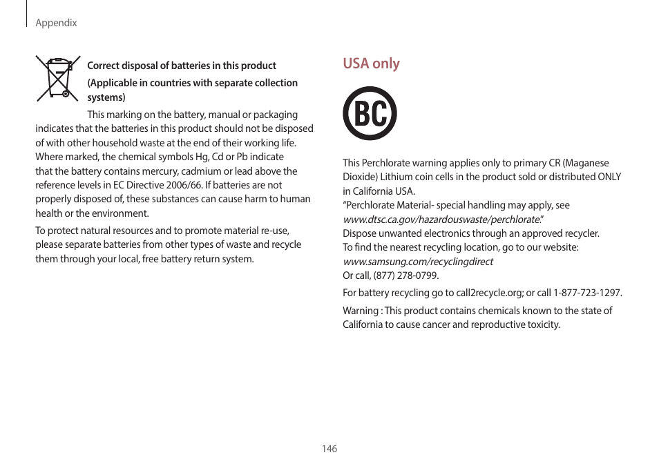 Usa only | Samsung NP940X5J-K01US User Manual | Page 146 / 149