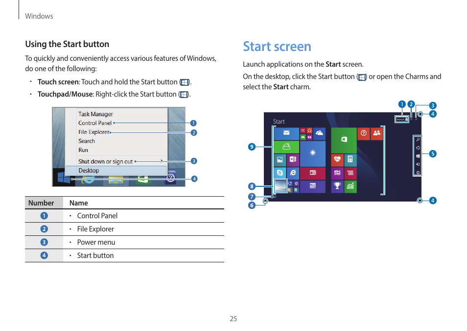 Start screen, 25 start screen | Samsung NP940X5J-K01US User Manual | Page 25 / 149