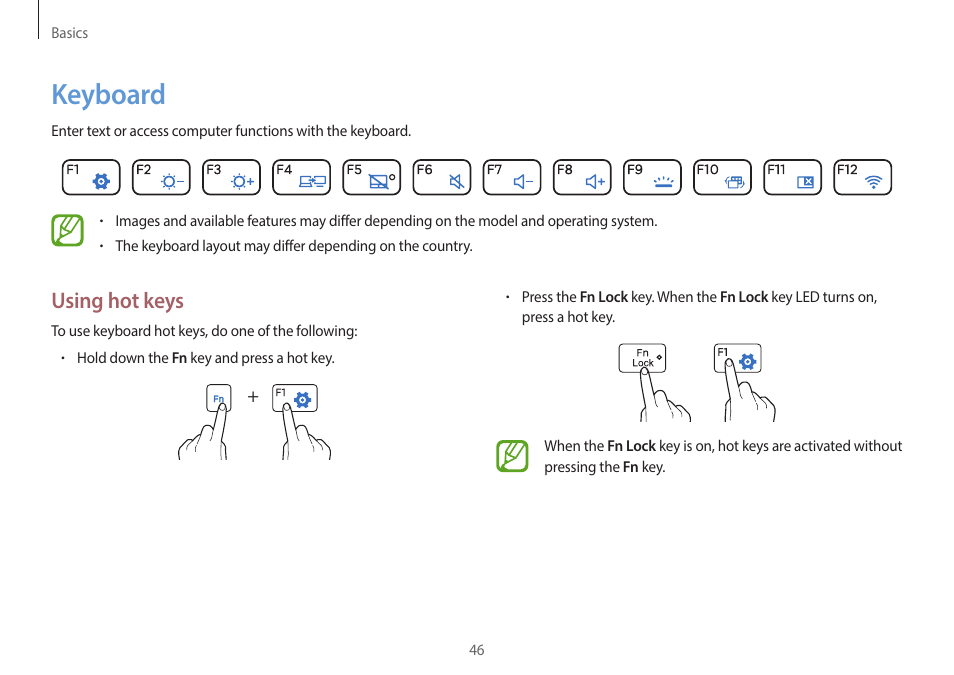 Keyboard, 46 keyboard, Using hot keys | Samsung NP940X5J-K01US User Manual | Page 46 / 149