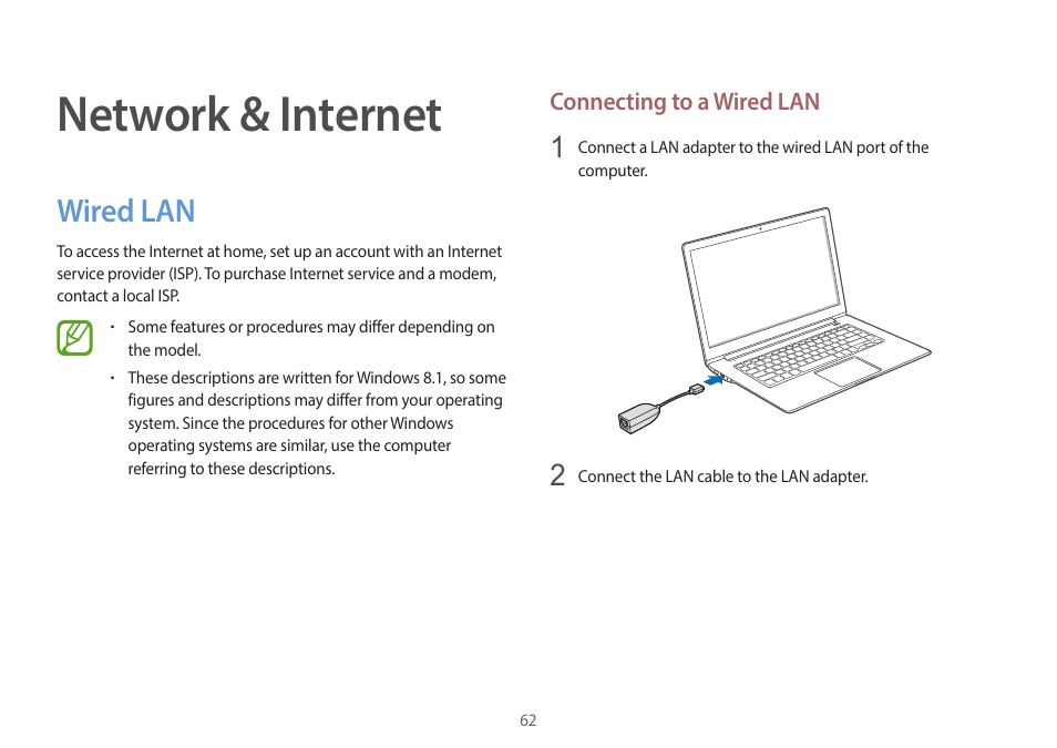 Network & internet, Wired lan, 62 wired lan | Samsung NP940X5J-K01US User Manual | Page 62 / 149