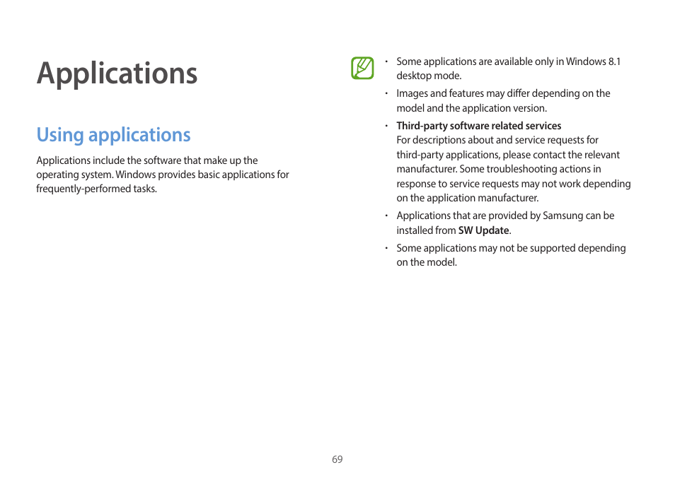 Applications, Using applications, 69 using applications | Samsung NP940X5J-K01US User Manual | Page 69 / 149