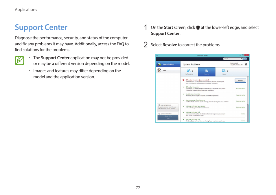 Support center, 72 support center | Samsung NP940X5J-K01US User Manual | Page 72 / 149