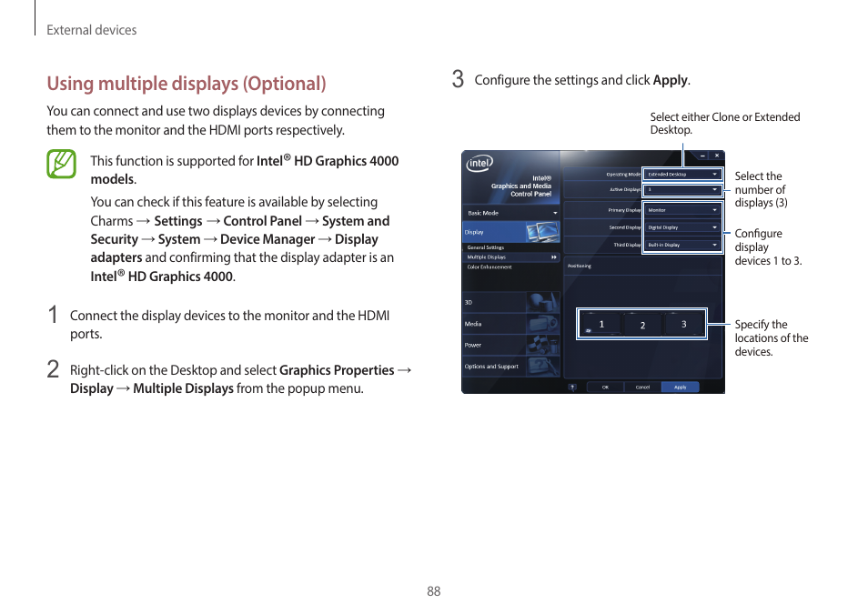 Using multiple displays (optional) | Samsung NP940X5J-K01US User Manual | Page 88 / 149