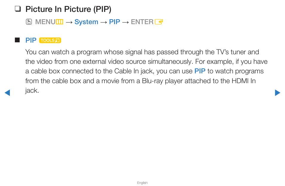 Picture in picture (pip) | Samsung PN43D430A3DXZA User Manual | Page 111 / 212