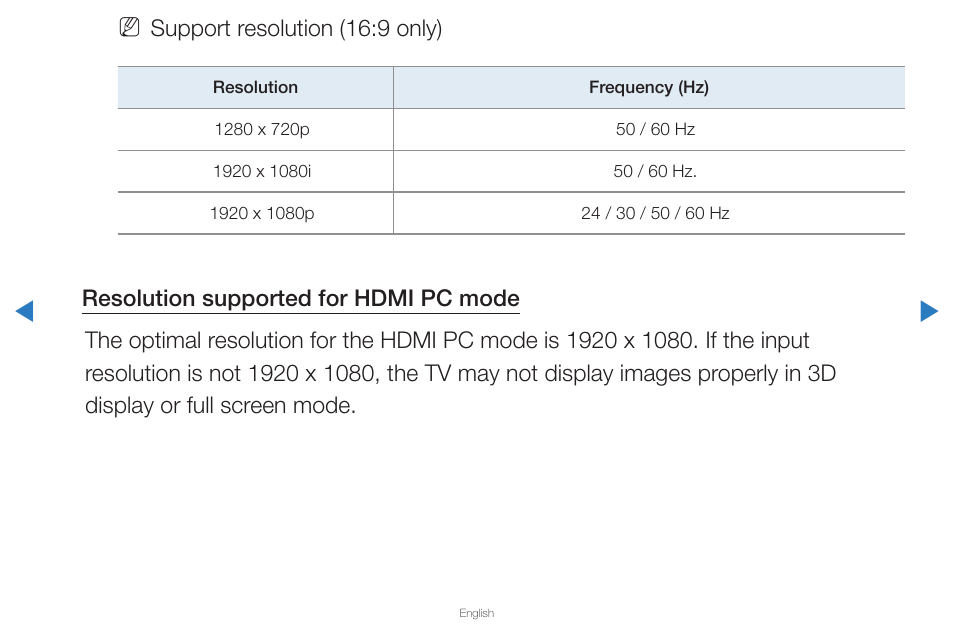 Support resolution (16:9 only) | Samsung PN43D430A3DXZA User Manual | Page 146 / 212