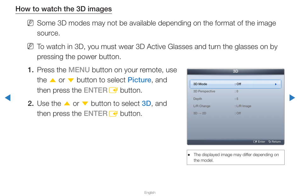 How to watch the 3d images | Samsung PN43D430A3DXZA User Manual | Page 147 / 212