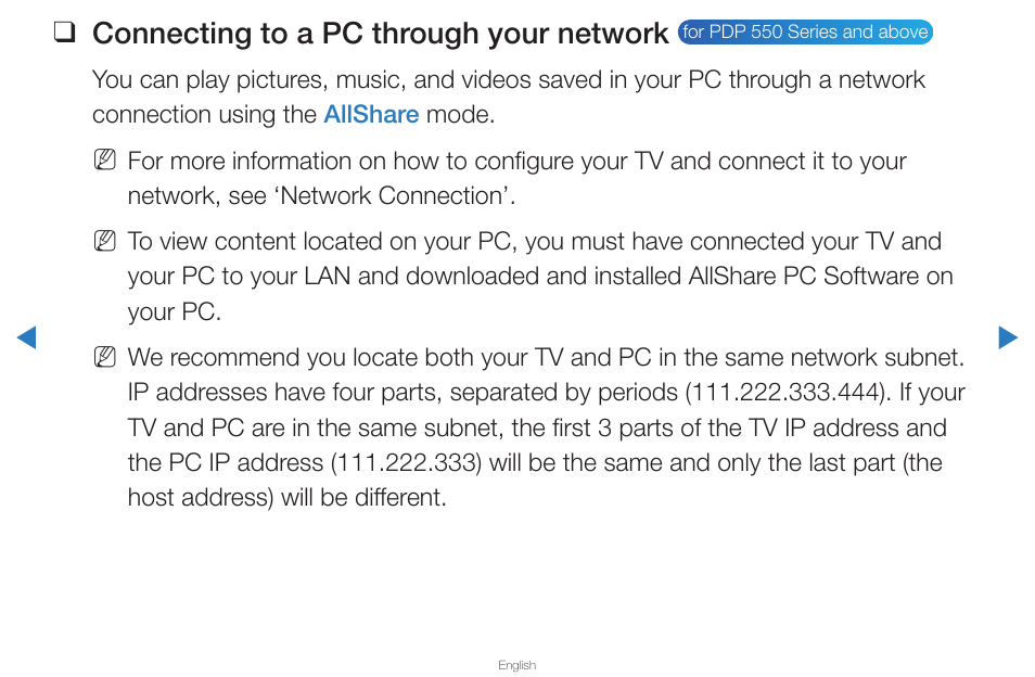 Connecting to a pc through your network | Samsung PN43D430A3DXZA User Manual | Page 176 / 212