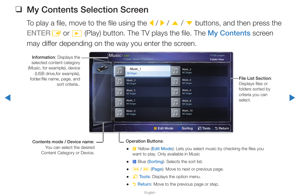 My contents selection screen | Samsung PN43D430A3DXZA User Manual | Page 178 / 212