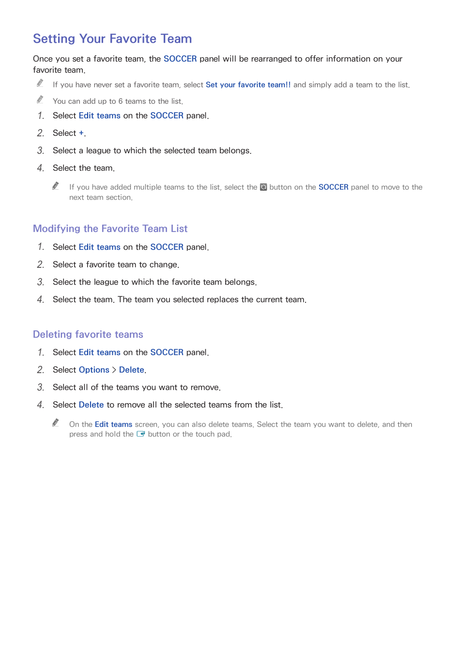 97 setting your favorite team, Setting your favorite team | Samsung UN32H5500AFXZA User Manual | Page 103 / 225