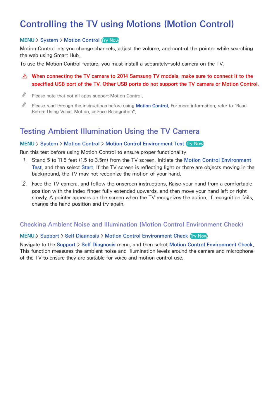 Controlling the tv using motions (motion control), Testing ambient illumination using the tv camera | Samsung UN32H5500AFXZA User Manual | Page 108 / 225