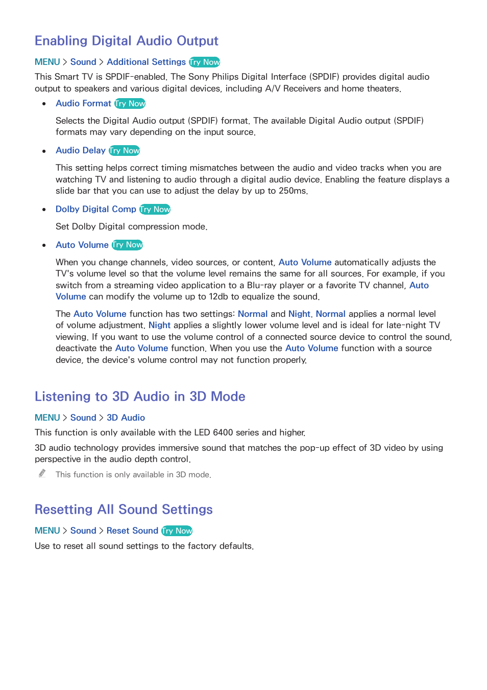 162 enabling digital audio output, 162 listening to 3d audio in 3d mode, 162 resetting all sound settings | Enabling digital audio output, Listening to 3d audio in 3d mode, Resetting all sound settings | Samsung UN32H5500AFXZA User Manual | Page 168 / 225