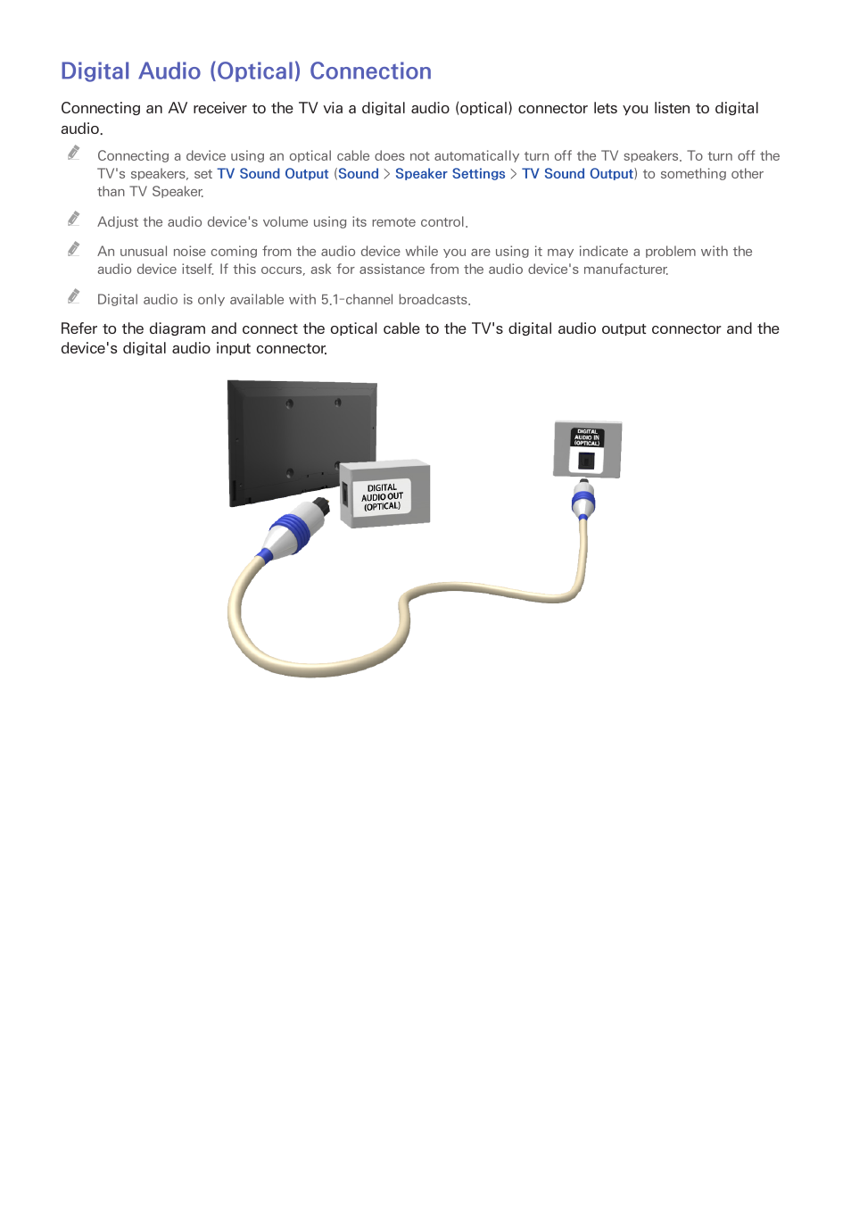 Digital audio (optical) connection | Samsung UN32H5500AFXZA User Manual | Page 19 / 225