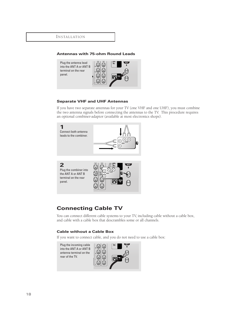 Connecting cable tv | Samsung TSN3084WHDXXAA User Manual | Page 18 / 79