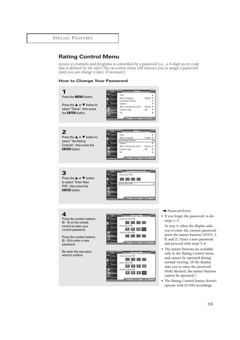 Rating control menu | Samsung TSN3084WHDXXAA User Manual | Page 59 / 79