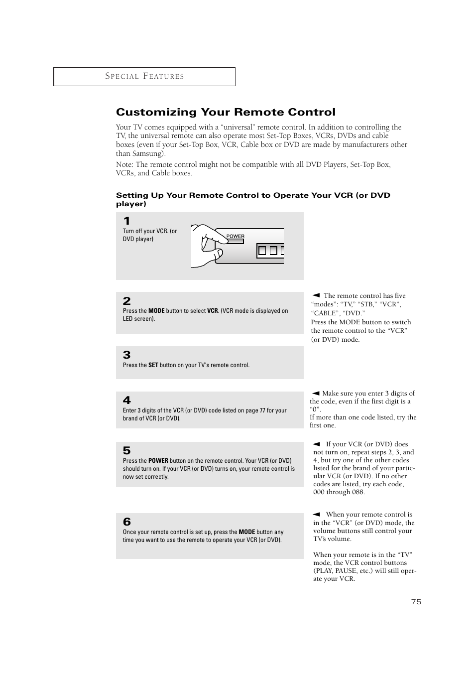 Customizing your remote control | Samsung TSN3084WHDXXAA User Manual | Page 75 / 79