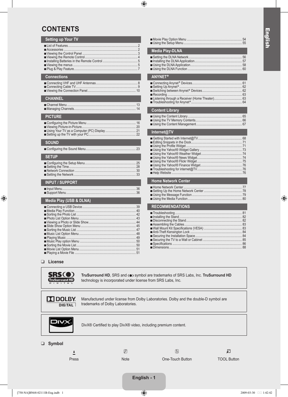 Samsung LN40B750U1FXZA User Manual | Page 3 / 290