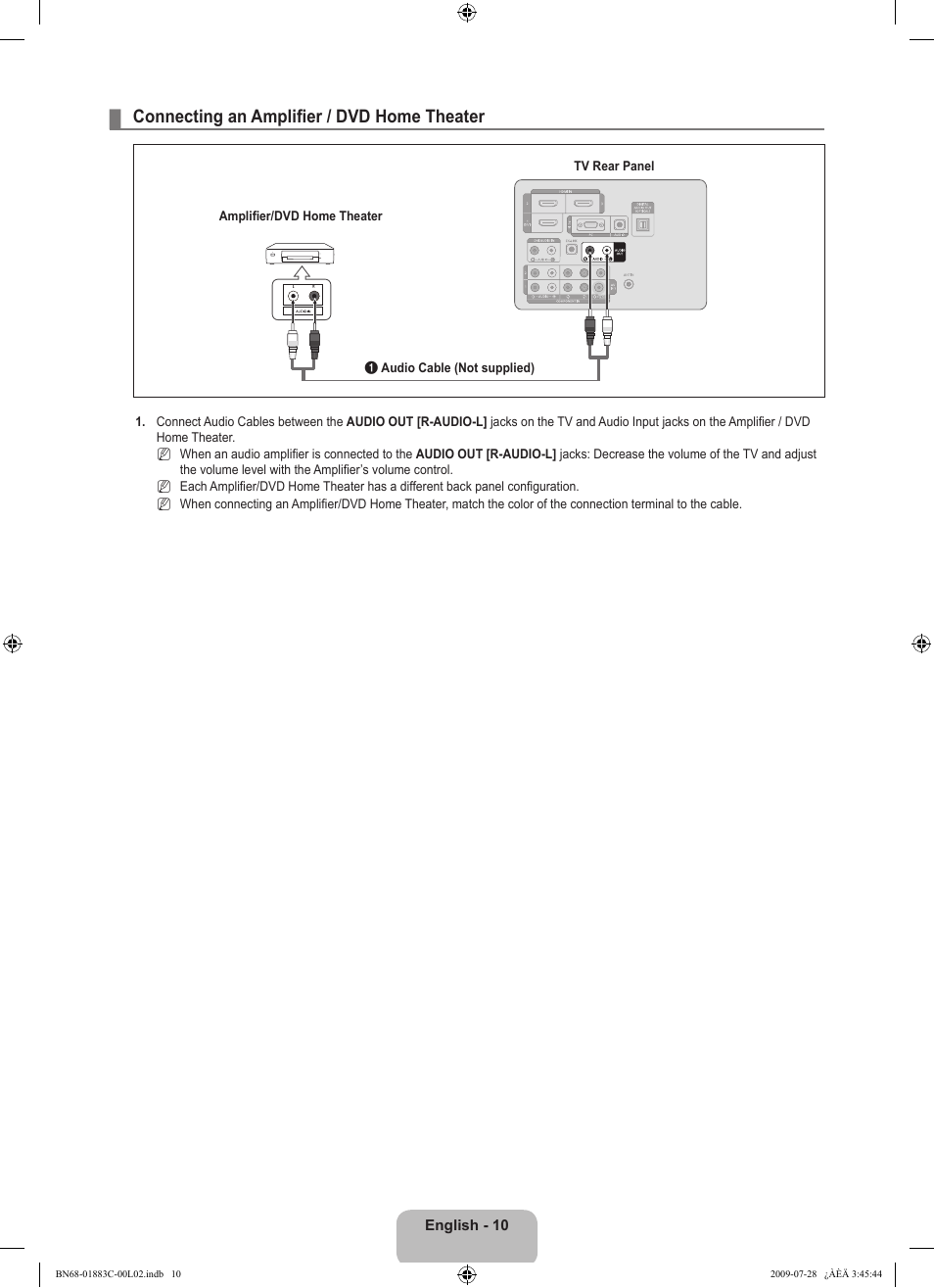 Connecting an amplifier / dvd home theater | Samsung LN32B550K1FXZA User Manual | Page 12 / 101